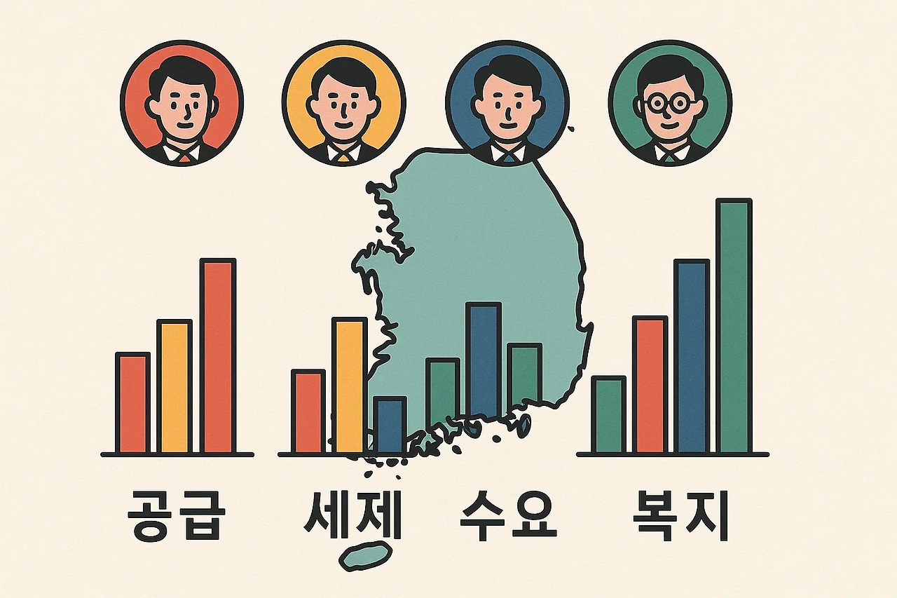 AI이미지. 후보별 공급·세제·복지 지표를 지도 위에 표현한 가상 이미지