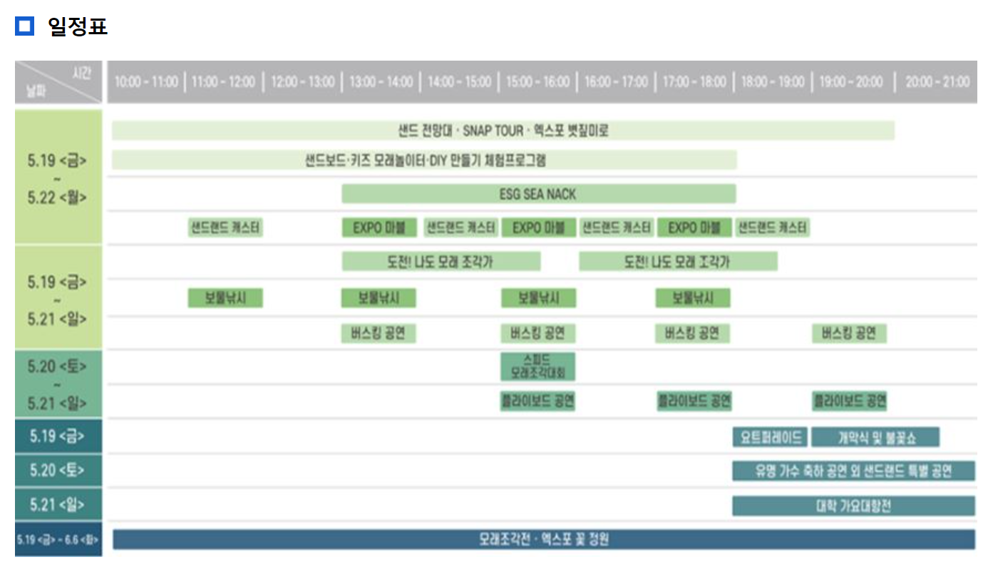 2023년 해운대 모래축제 행사 일정표. 