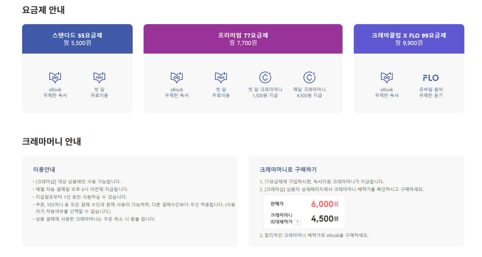 예스 24 크레마클럽 요금제 안내