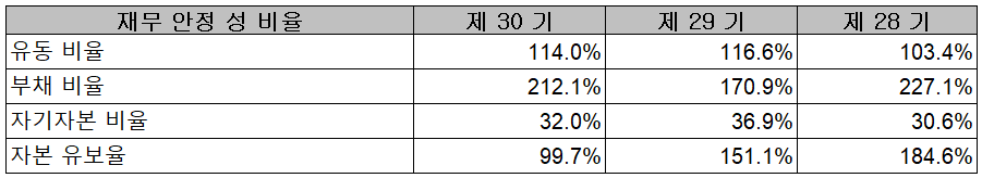 캠시스 - 재무 안정성 비율