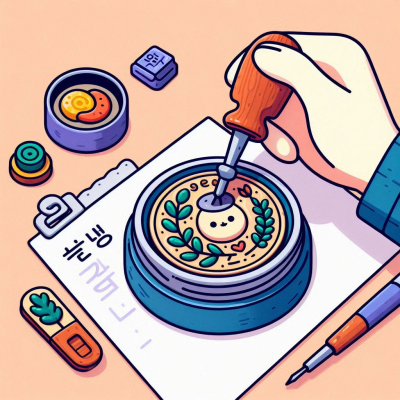 도장에 식물 디자인을 새기는 모습