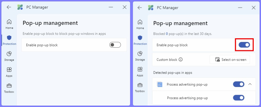 마이크로소프트 PC 매니저 광고 및 앱 팝업 중단 설정 방법