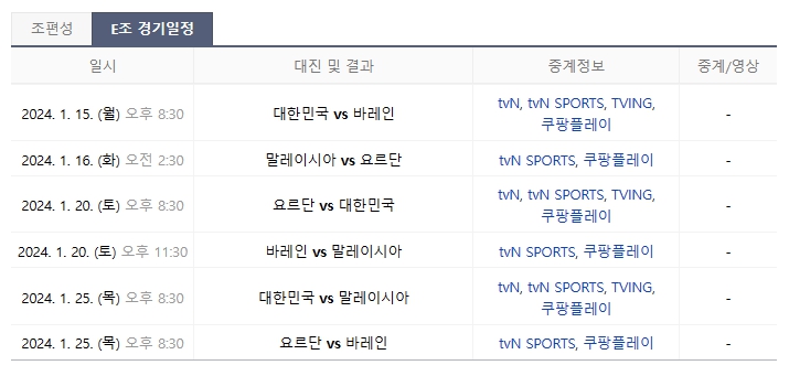 2023 AFC 카타르 아시안컵 E조 경기 일정