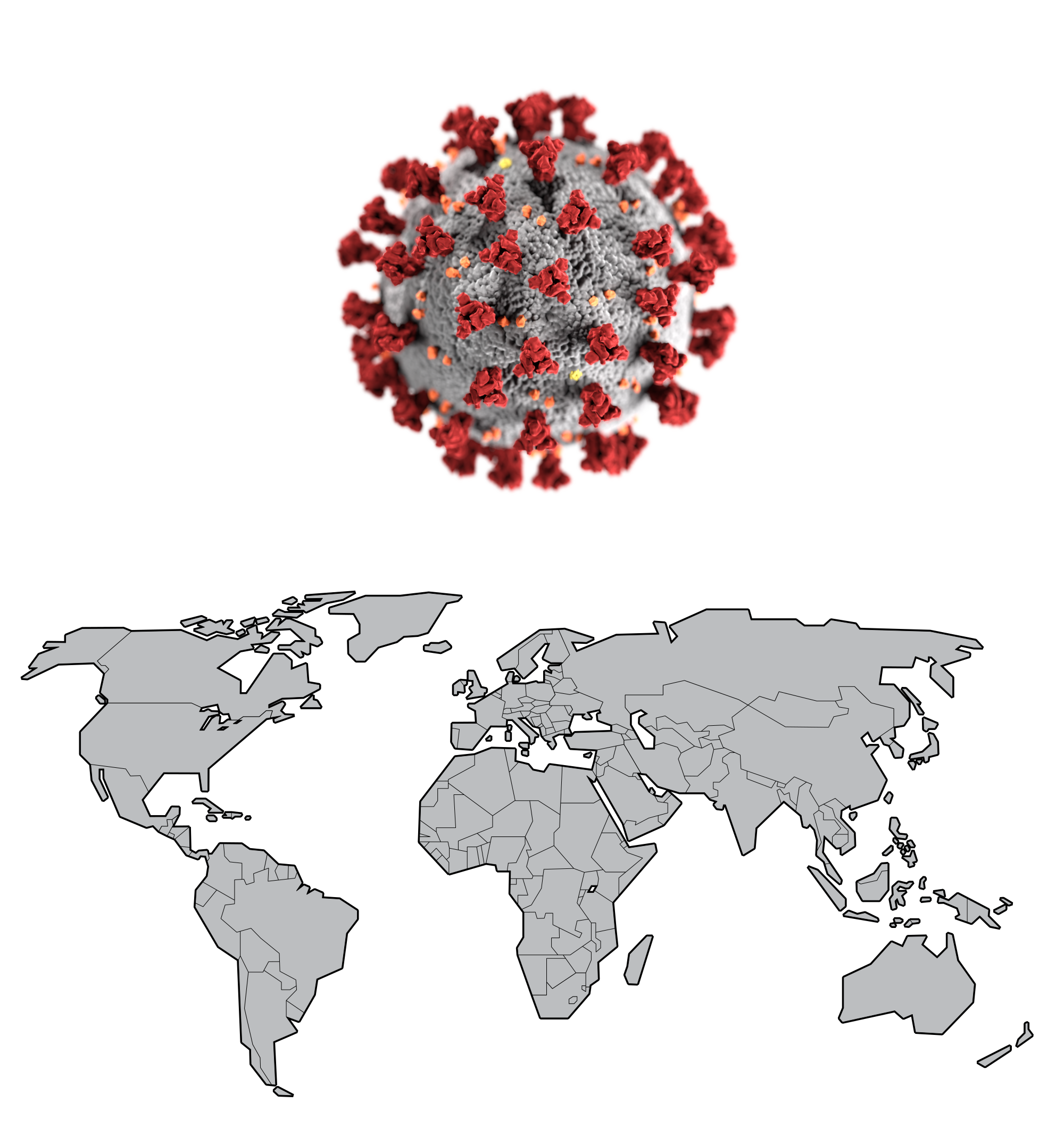 팬데믹을 보여주기 위한 바이러스와 세계 대륙