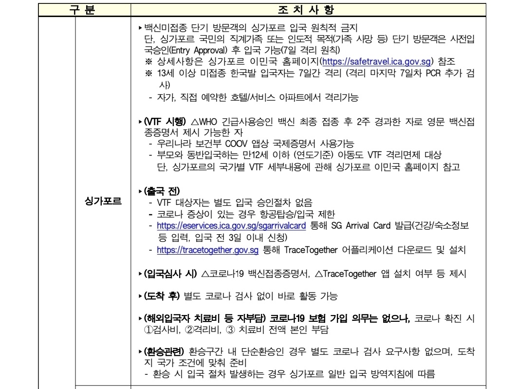  [싱가포르] 입국 준비, 출국에서 귀국까지