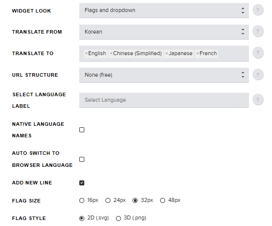 select what you want for languages and flags