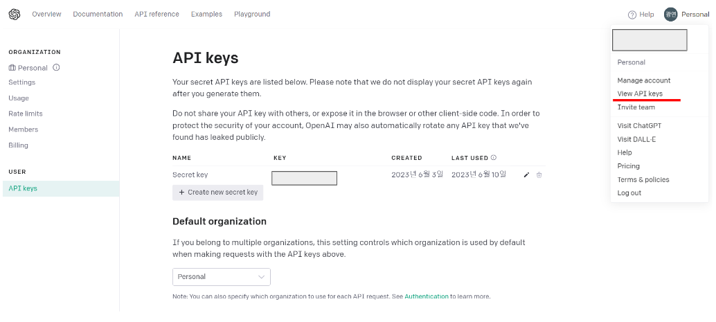 OpenAI API Key 생성