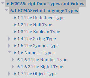 ECMAScript 의 Language types 목차