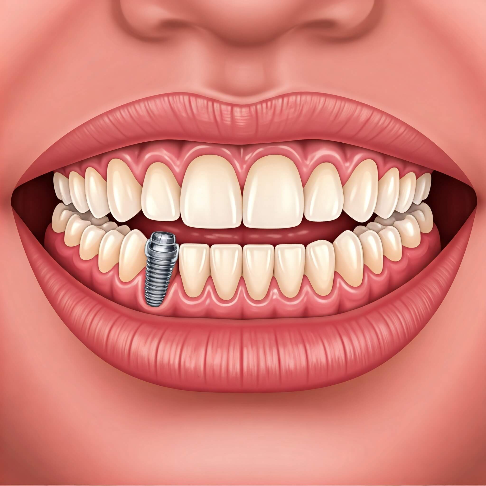 구강 내 dental implant fixture가 식립되어 있는 이미지