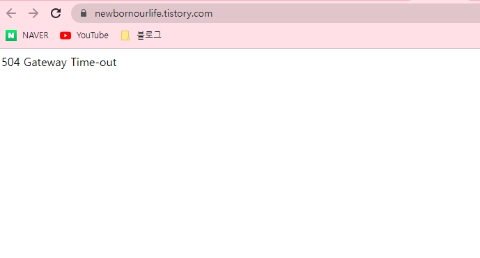 티스토리 504 Gateway Time-out 문구와 함께 흰색화면이 나온 사진