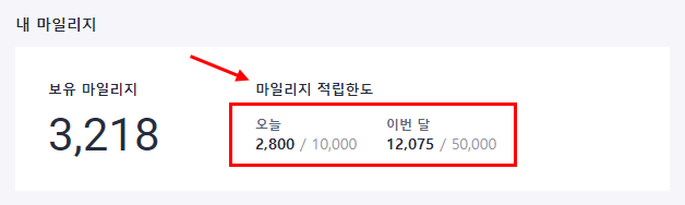 일일, 한 달 마일리지 한도