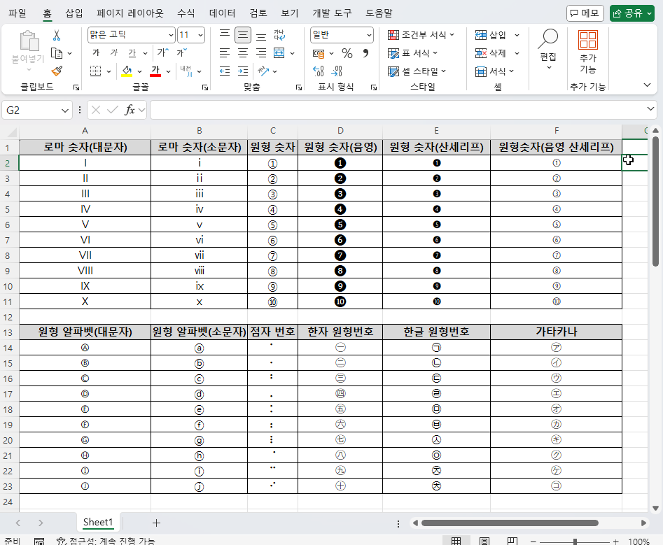 엑셀 원형 번호 자동으로 넣는 방법 캡처 1