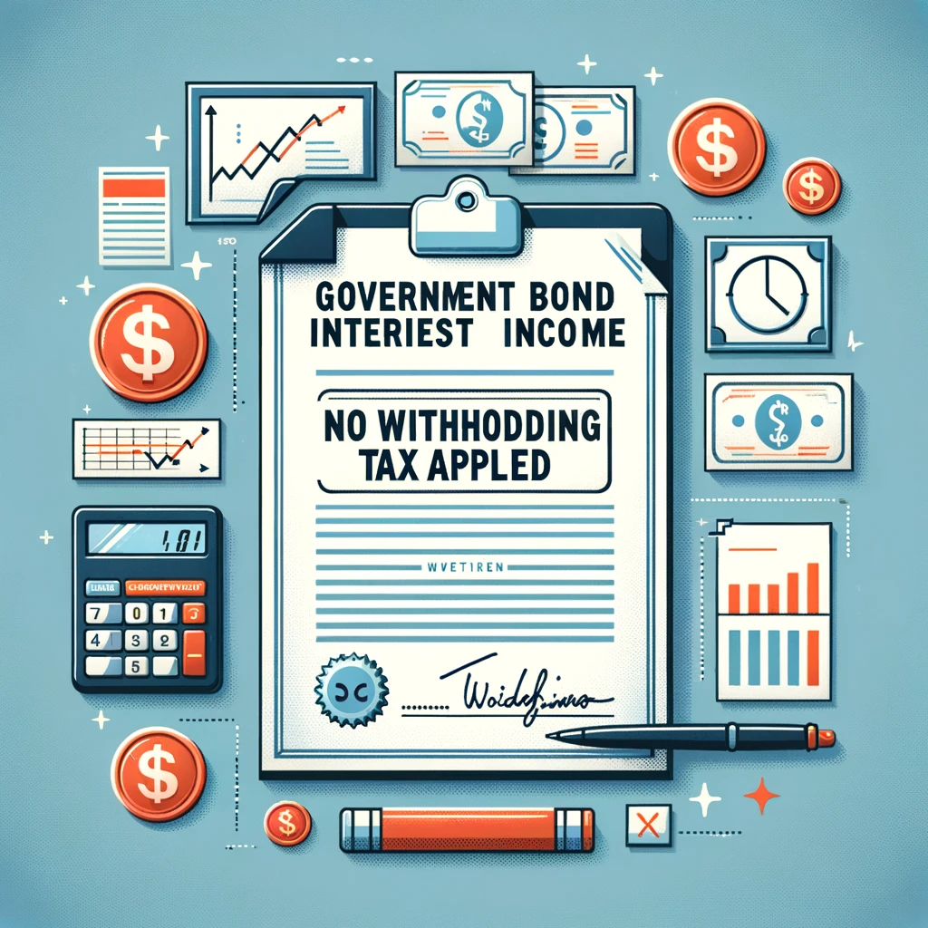 A visual representation of the concept of &#39;Withholding Tax Not Applied.&#39; The image should show a document or certificate labeled &#39;Government Bond Inte