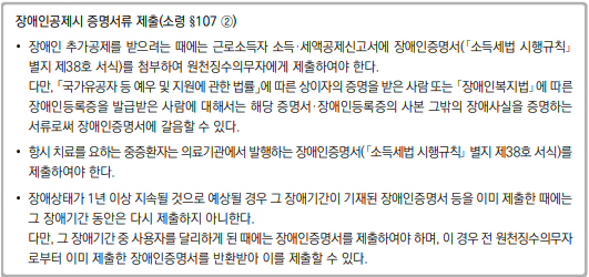장애인공제시 증명서류