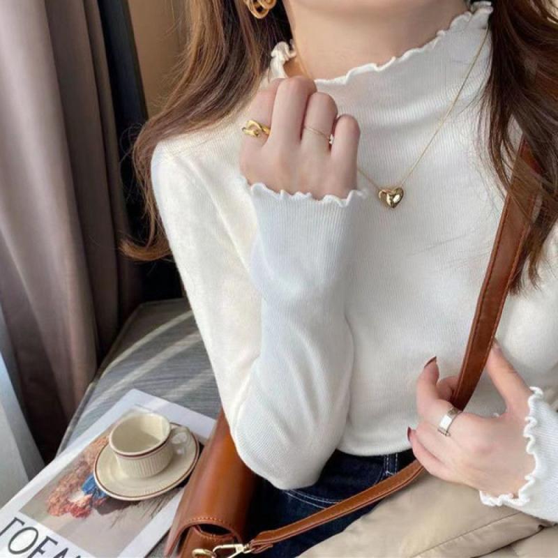 물결 반폴라 티셔츠 데일리 캐주얼 베이직