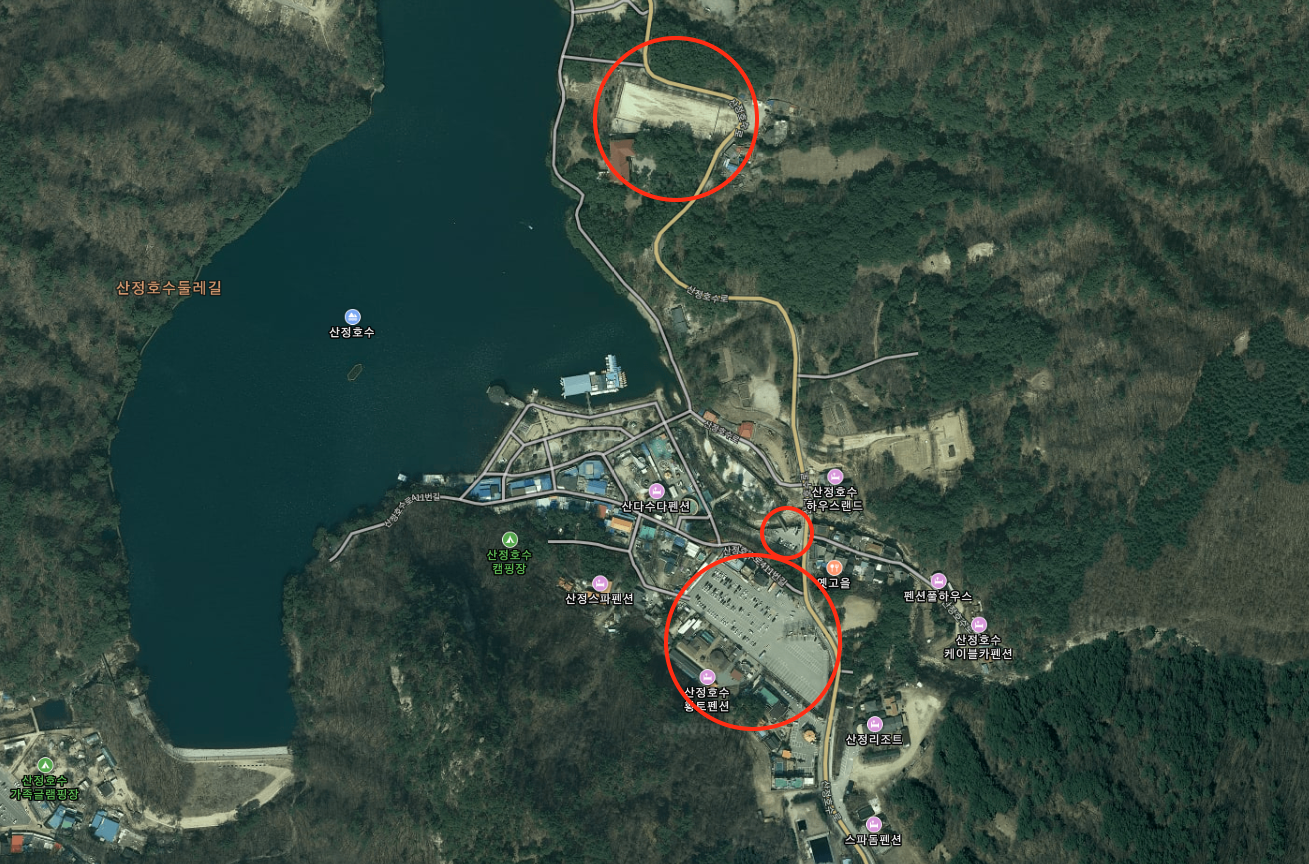 산정호수 주차장 위치(네이버맵 위성사진 기준)