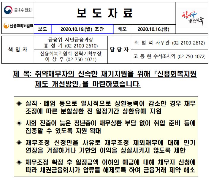  대출 원금 상환 유예..채무조정 특례 지원 범위 확대