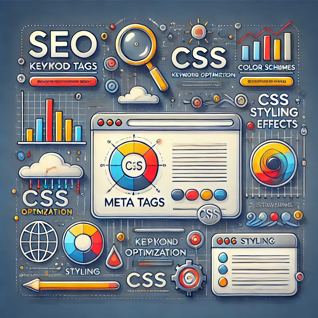 검색 최적화(SEO) 요소와 CSS 디자인 스타일이 포함된 이미지