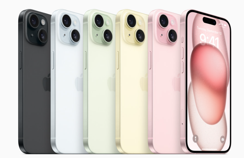iPhone 15 및 iPhone 15 Plus는 블랙&#44; 블루&#44; 그린&#44; 옐로&#44; 핑크의 아름다운 5가지 새로운 색상으로 출시된다.