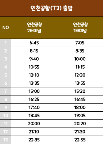 인천공항에서 출발하는 버스 시간표