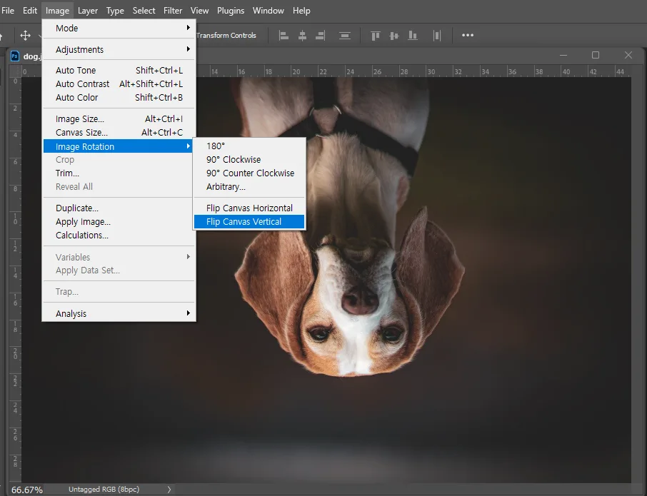 어도비 포토샵에서 이미지 회전 및 상하반전