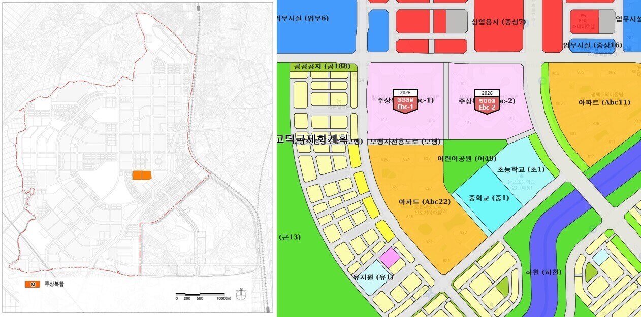 주상복합용지의 위치(좌) 및 분양 일정(우)