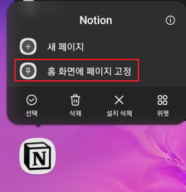 노션 홈 화면 고정