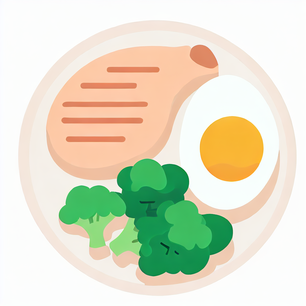 flat vector style illustration of a healthy meal with chicken breast&#44; broccoli&#44; and egg