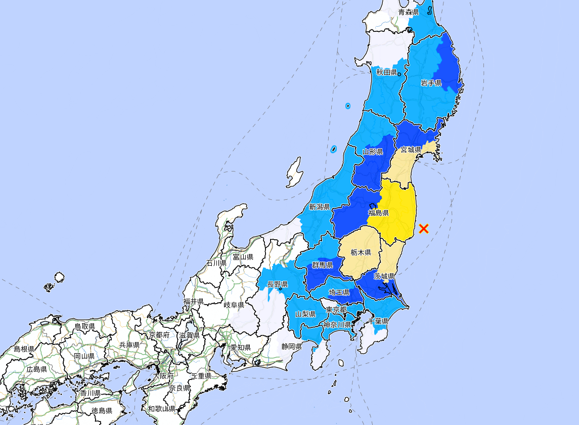일본기상청-후쿠시마-앞바다-강진-지진-발생-진도분포도-2024년-3월15일-0시14분