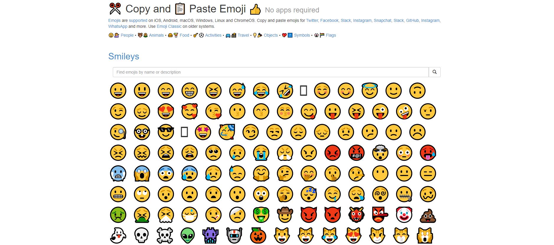 screenshot of Get Emoji website