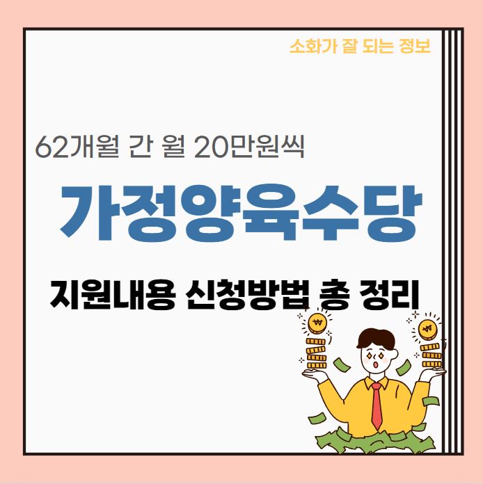  가정양육수당 지원금 지원내용 신청방법, 최대 62개월 동안 최대 월 20만원