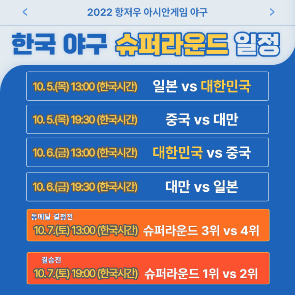  아시안게임 야구 한일전 결승전 금메달 경우의 수 알기 쉽게 정리