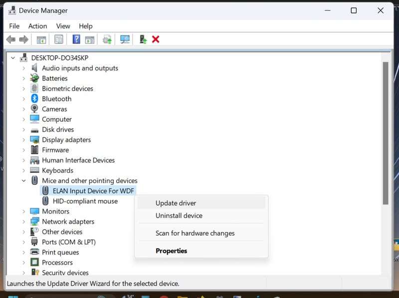 장치관리자에 표시되는 터치패드