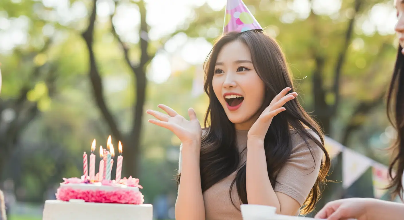 생일 파티를 하는 여성