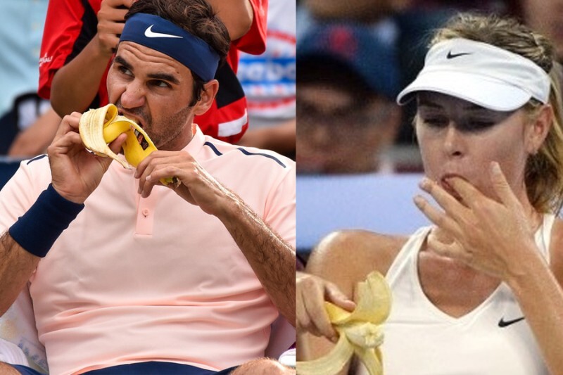 바나나 먹는 테니스 선수들