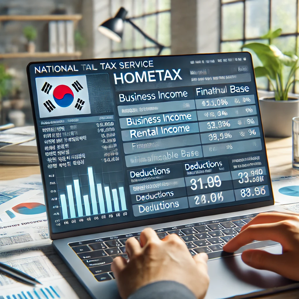 절세 전후 세액 차이를 비교하며 온라인 계산기 사용하는 모습