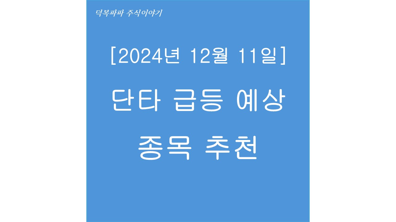 [2024년 12월 11일] 단타 급등 예상 종목 추천