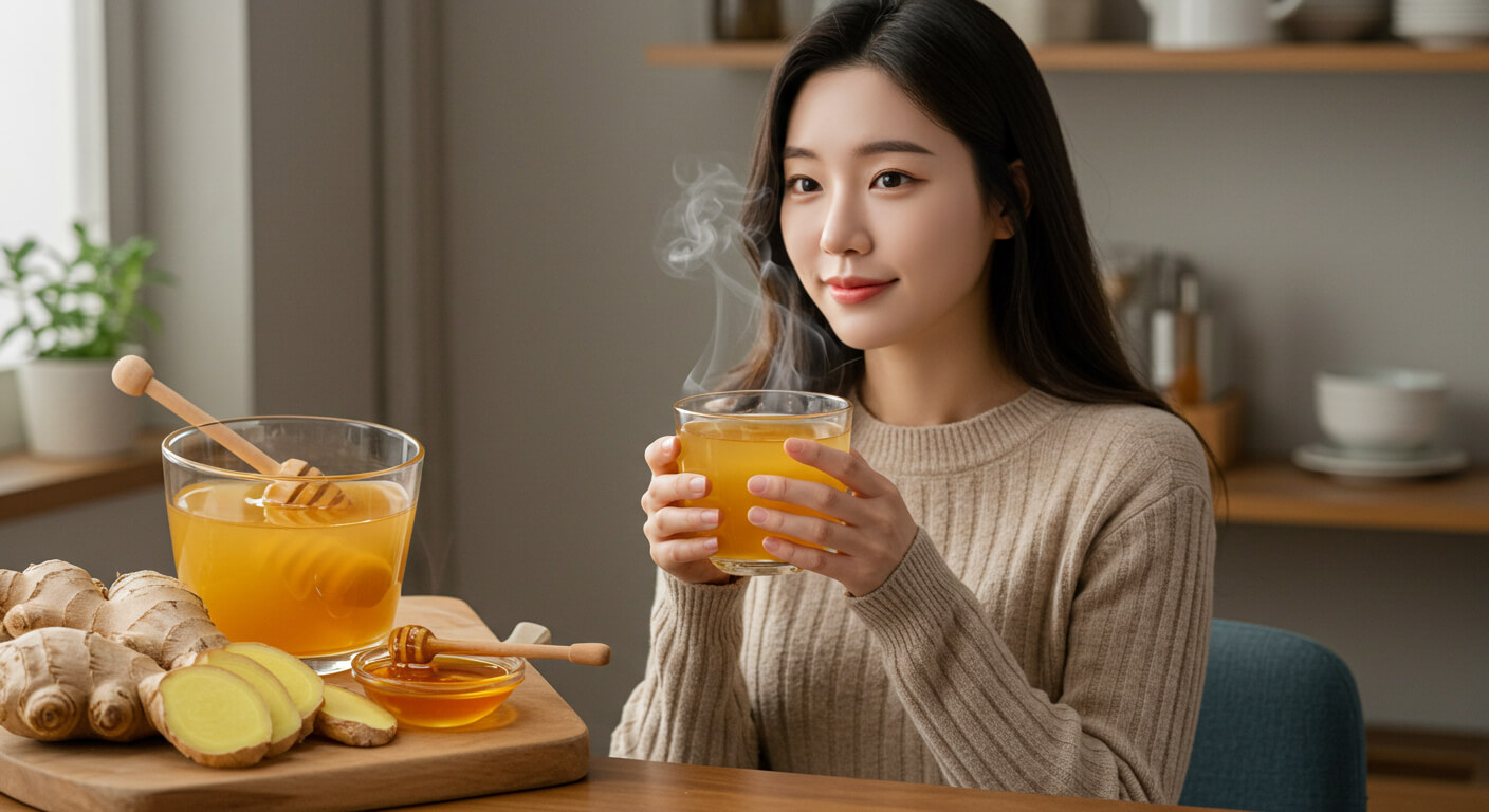 따뜻한 생강차 음미