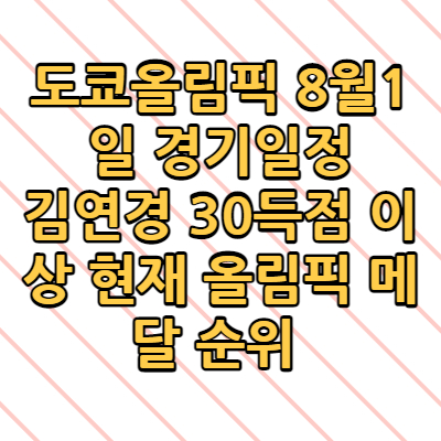  도쿄올림픽 8월1일 경기일정 시간 김연경 30득점 이상 현재 올림픽 메달 순위