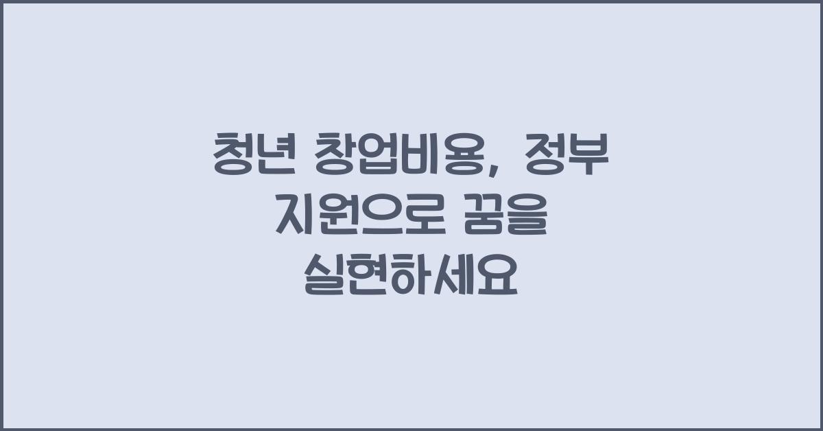 청년 창업비용, 정부 지원