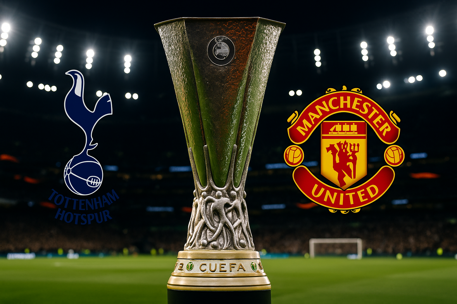 Tottenham and Menyu draw an image of the composition in which the Europa League Cup is confronted with the UEFA official atmosphere