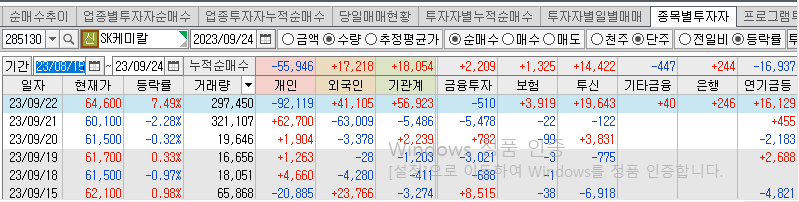 SK케미칼-종목별-투자자-현황