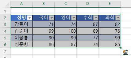 필터 및 표 서식 자동 적용