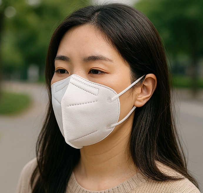 기후변화로 인한 미세먼지로 마스크를 쓴 여성의 모습