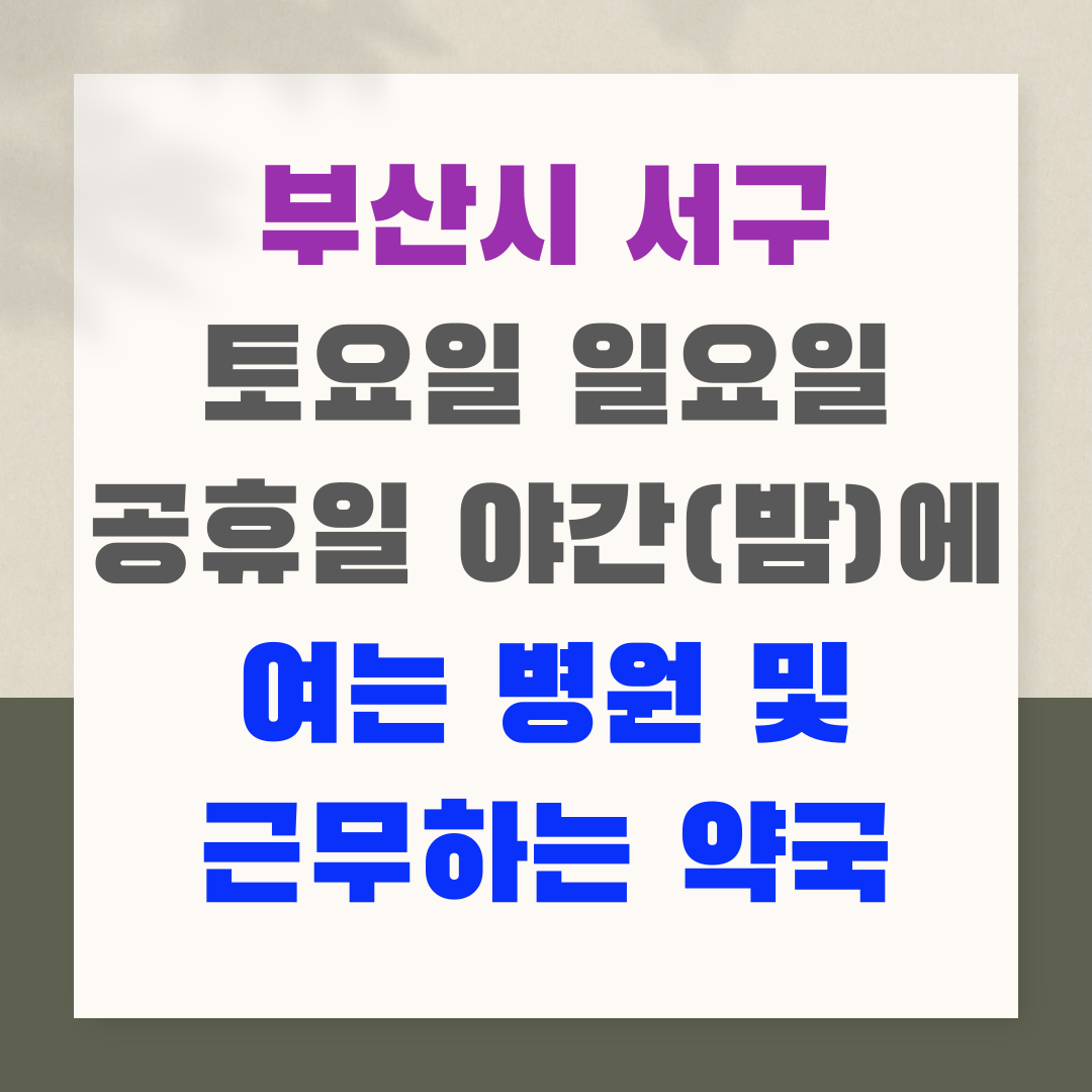 부산시 서구 토요일 일요일 공휴일 야간(밤)에 여는 병원 및 근무하는 약국