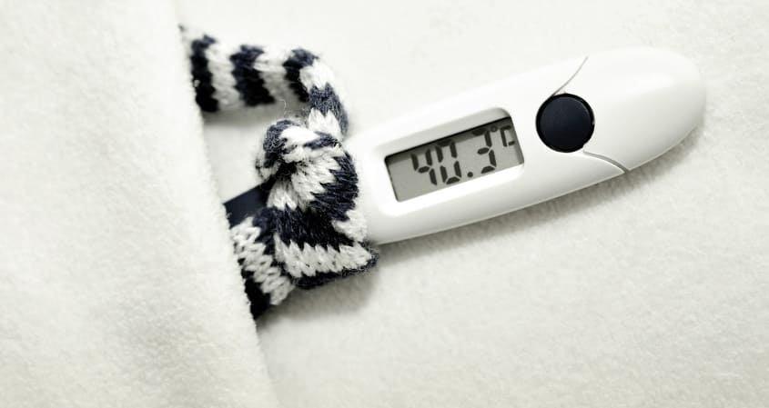 체온계가 40도 이상을 가리키고 있다