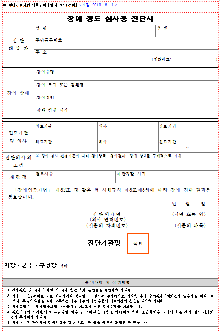 장애정도심사용진단서