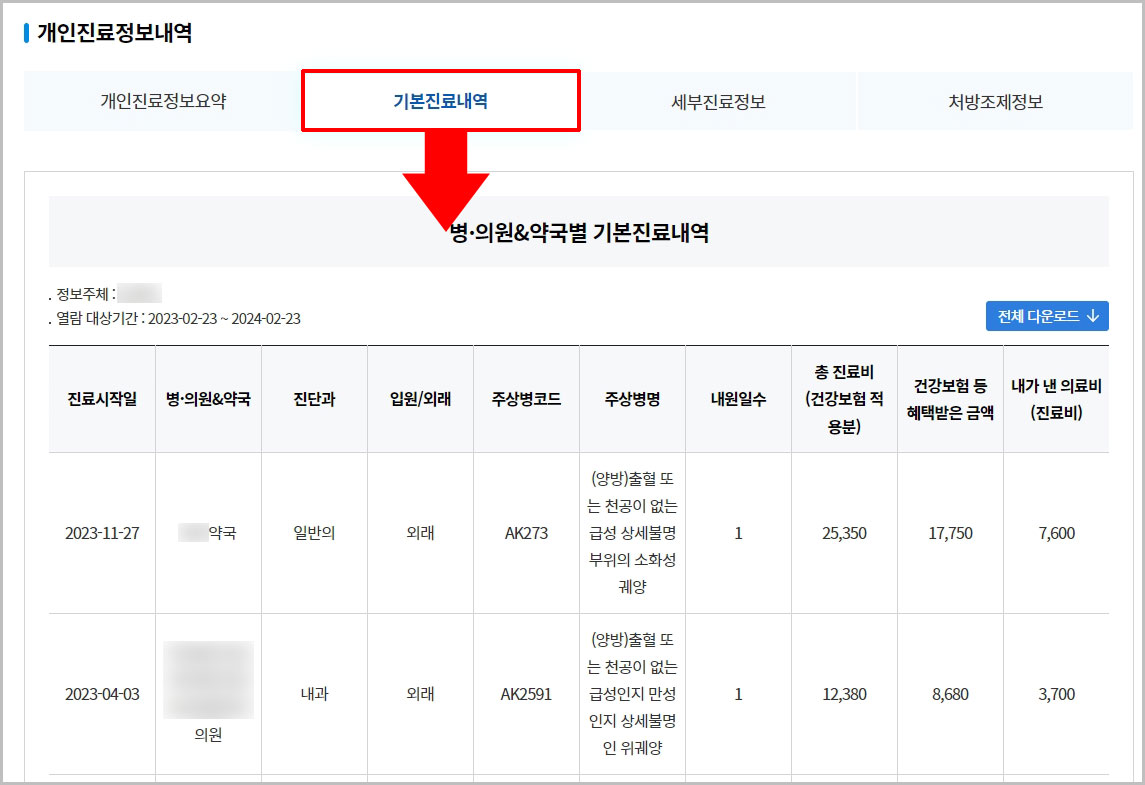 기본진료내역