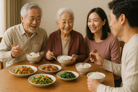 부모님과 함께 식사하는 이미지