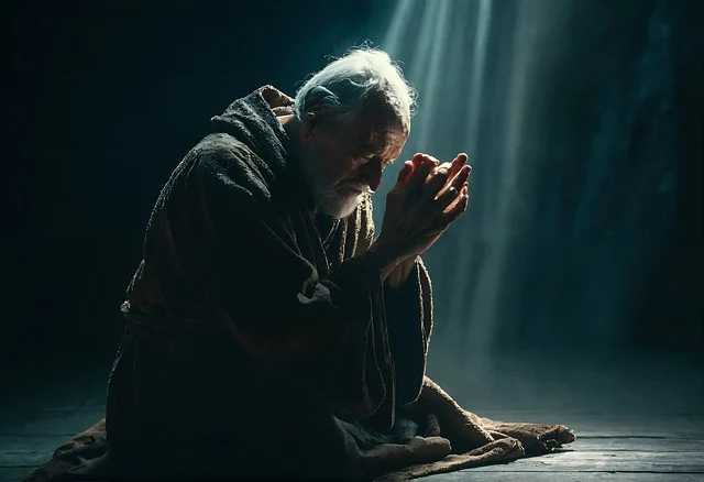 홀로 하나님 앞에서 롯을 위해 기도하는 아브라함